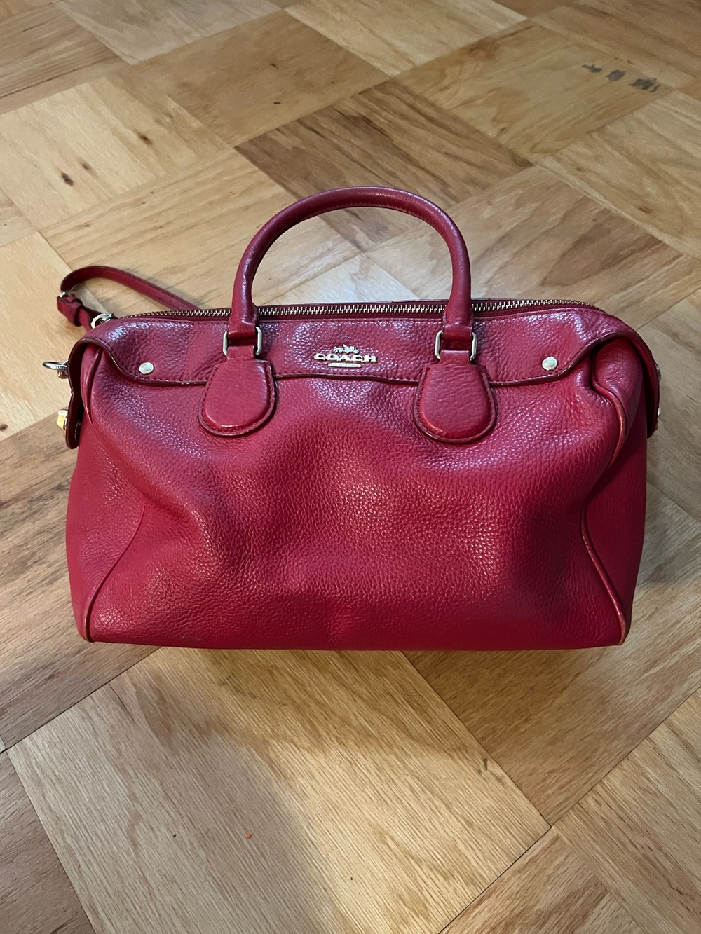 Coach Red Pebbled Leather Mini Bennett Satchel with Crossbody Strap F36672
